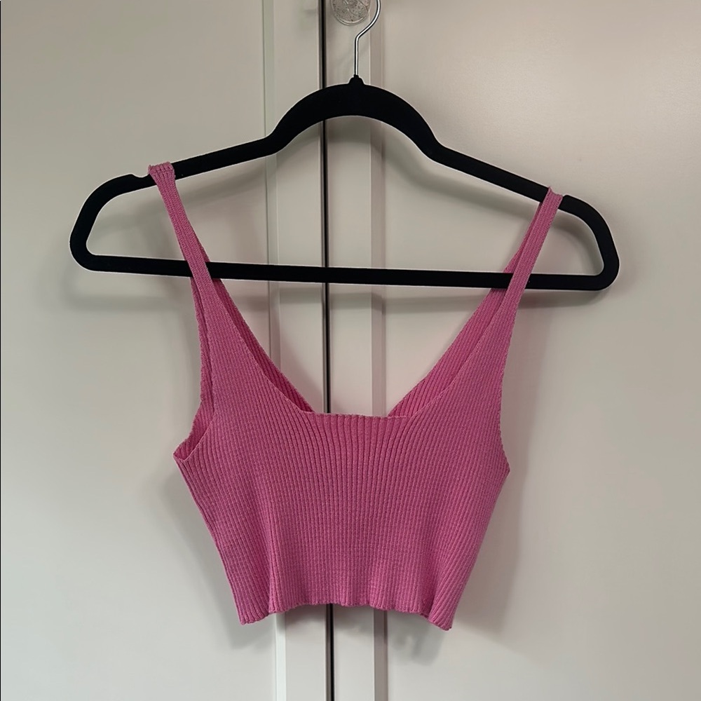 Pink Ribbed Bow Crop Top - Picture 2 of 2